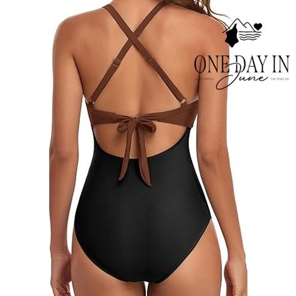Eomenie Cross Front Cut Out Tie Back One Piece Swimsuit Size S - Picture 2 of 7